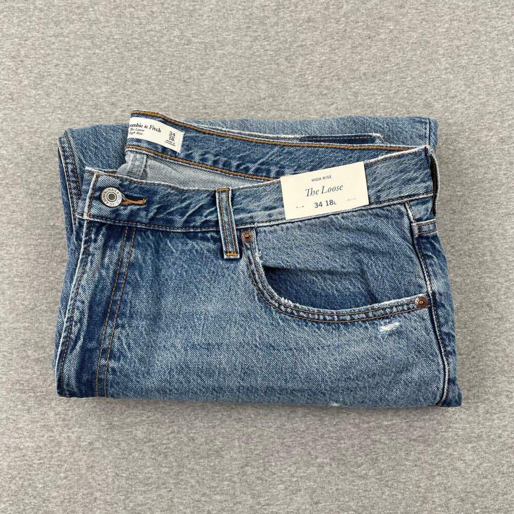 Abercrombie & Fitch High Rise Loose Jeans Womens 34 / 18L Blue Side Slash